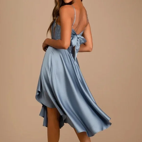 Lulu's Days Like Today Satin Asymmetrical Sleeveless Tie-Back Midi Dress - Picture 2 of 5